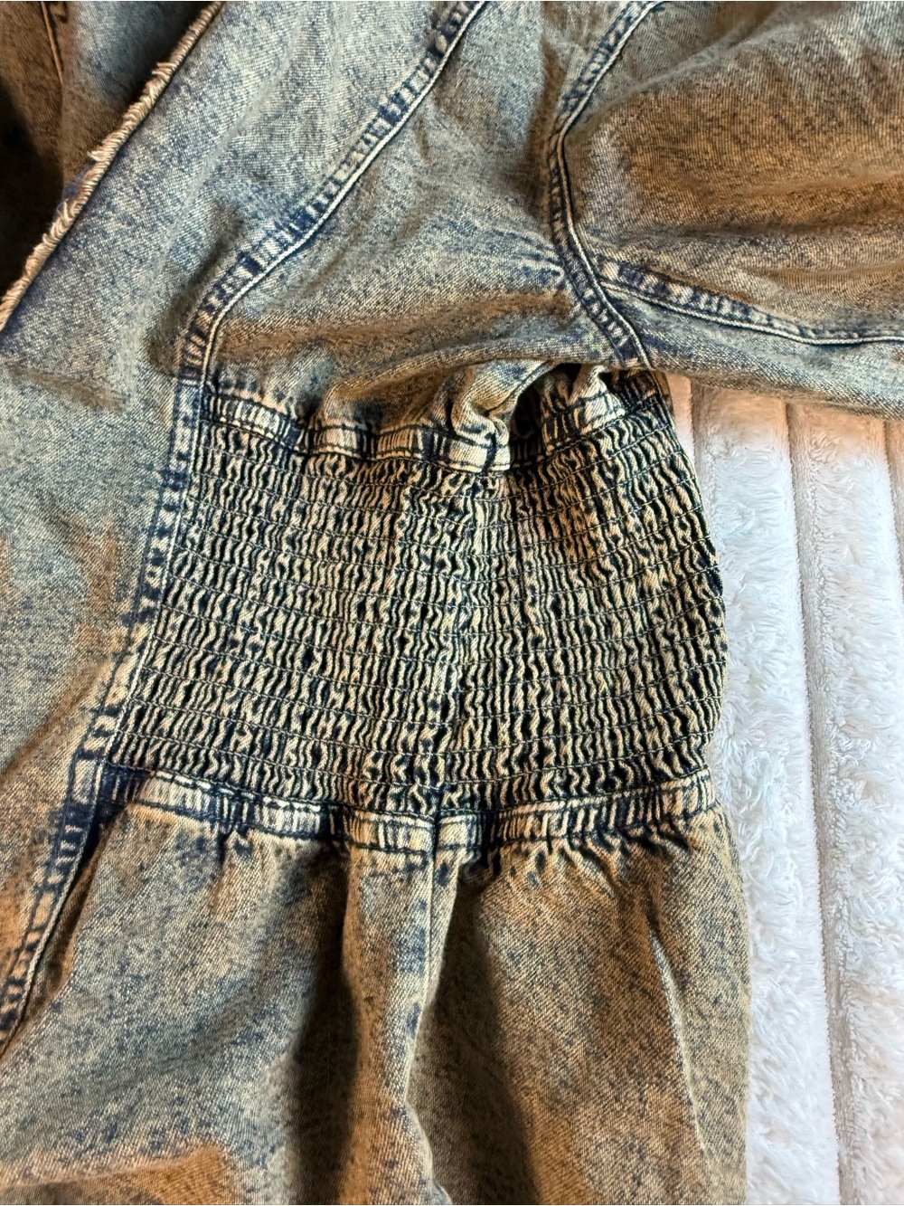 Free People We The Free Zip It Up Denim Jacket Acid Wash Distressed Large - Picture 10 of 11